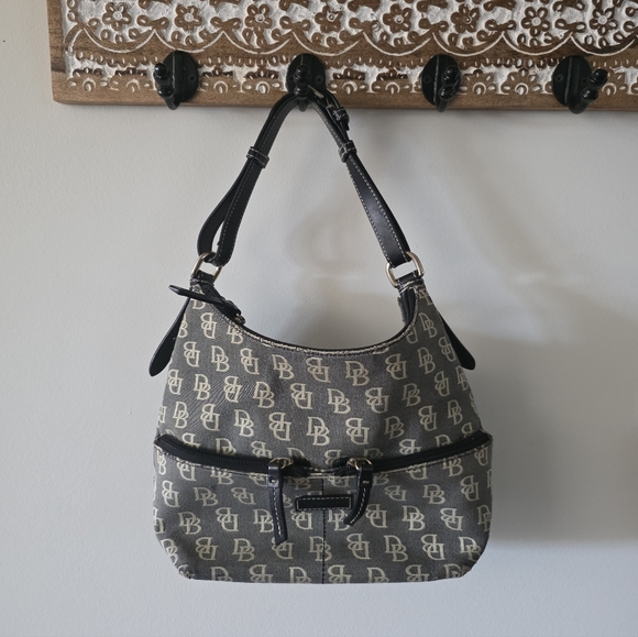 Dooney & Bourke Handbags - Y2k Dooney And Bourke Shoulder Bag Monogram Print Gray Cream Black Preppy Chic